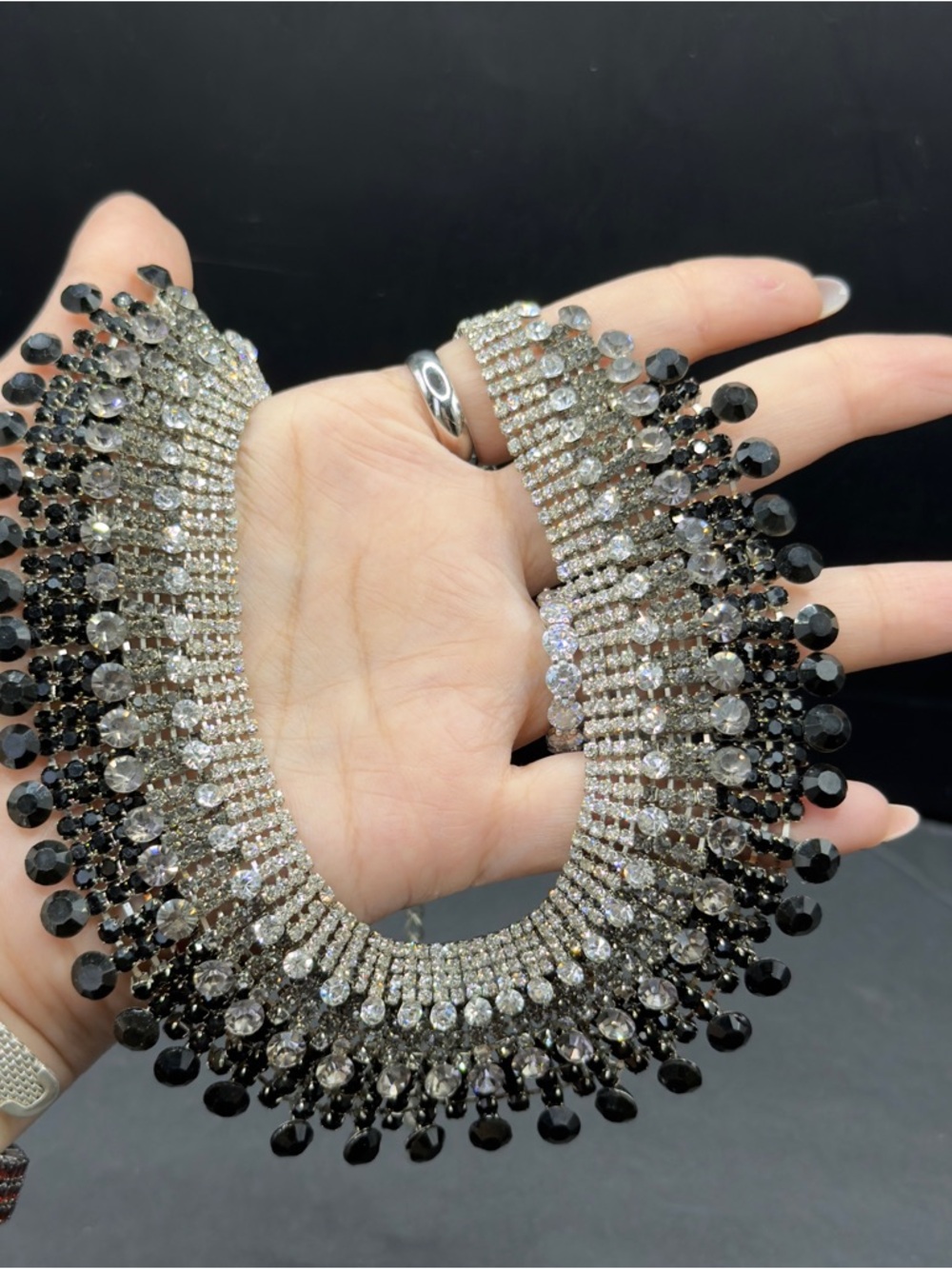 Statement rhinestone black and clear necklace